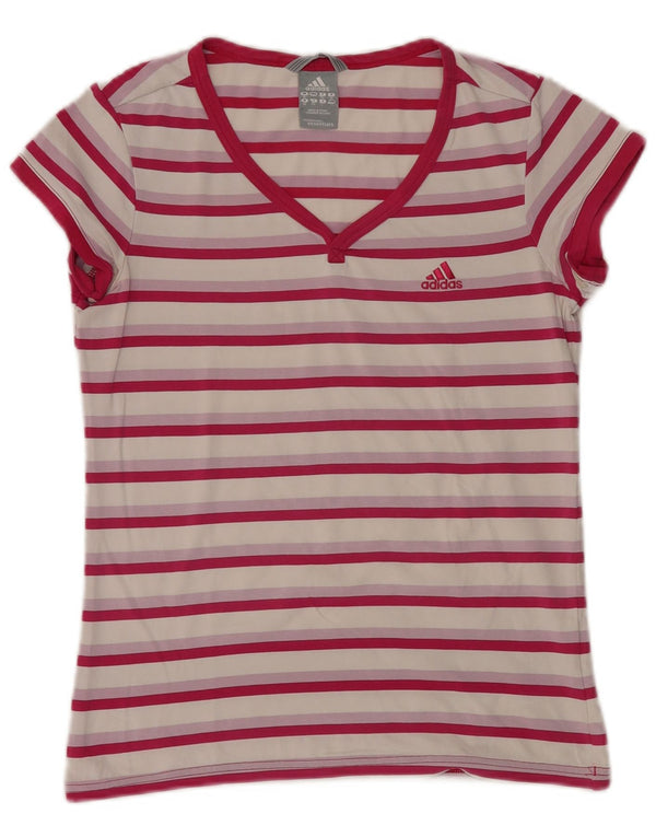 Adidas Damen T-Shirt Top UK 12 Mittelrosa gestreift