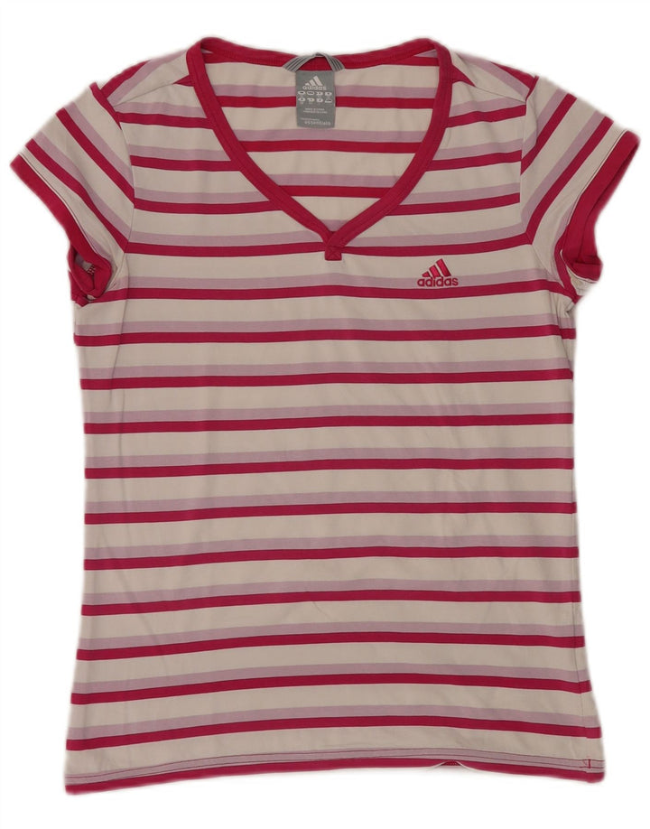 Adidas Damen T-Shirt Top UK 12 Mittelrosa gestreift
