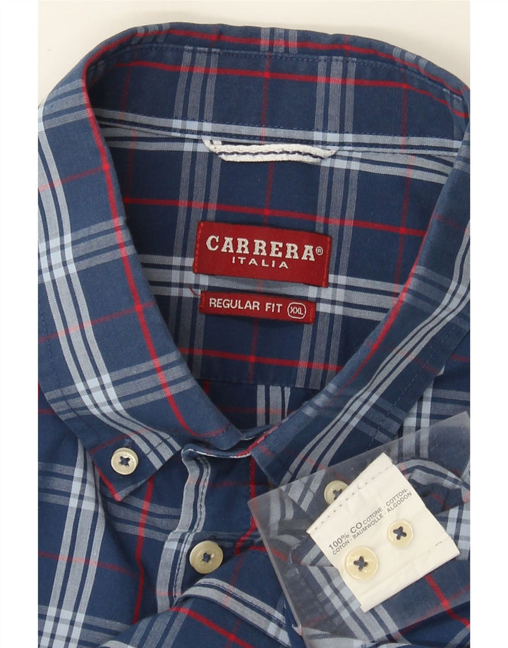 Carrera Herren-Hemd, kurzärmelig, reguläre Passform, 2XL, blau kariert, Baumwolle
