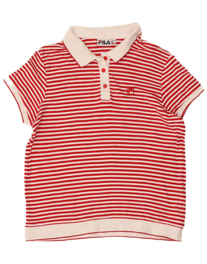 FILA Womens Polo Shirt UK 14 Medium Red Striped Cotton