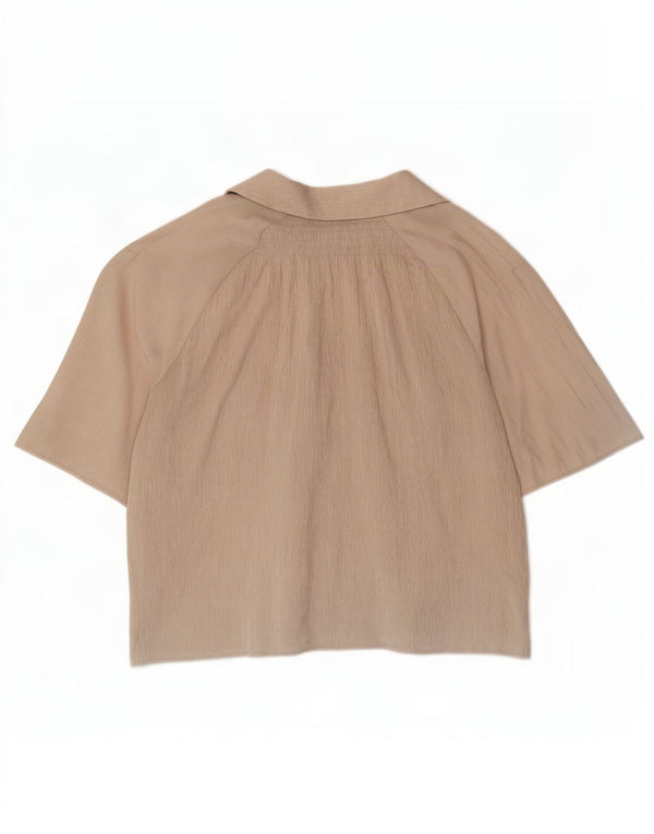 Zara Damen Kurzarm-Oversize-Hemdbluse UK 6 XS Beige Viskose