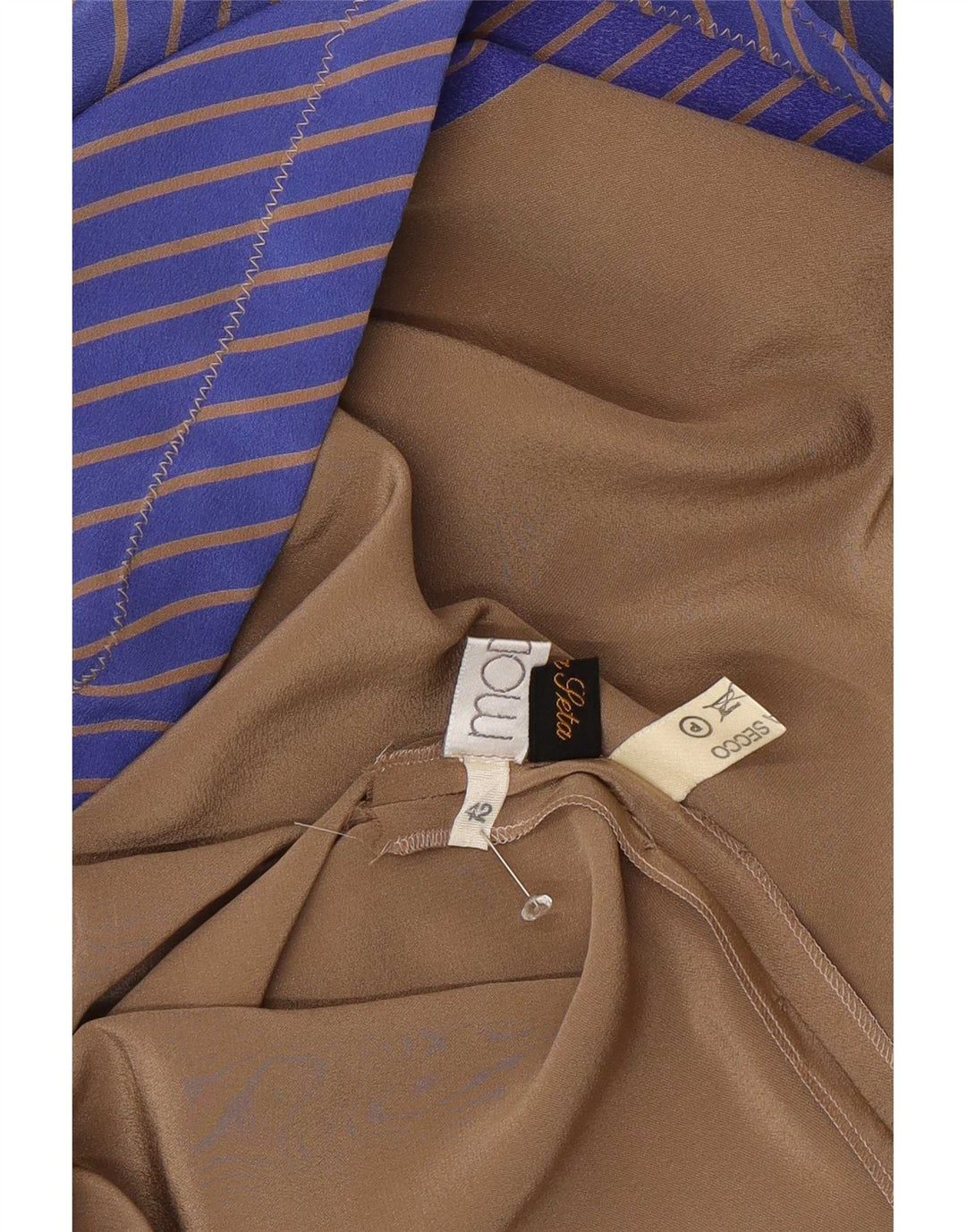Vintage Damen Hemdkleid IT 42 Mittelbraune Colourblock-Seide