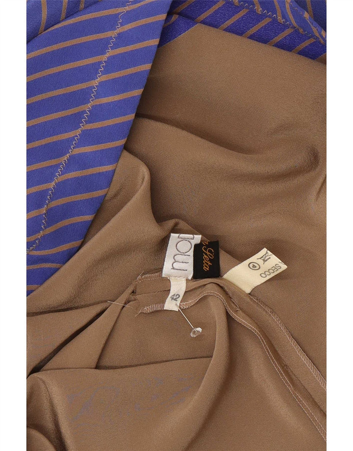 Vintage Damen Hemdkleid IT 42 Mittelbraune Colourblock-Seide