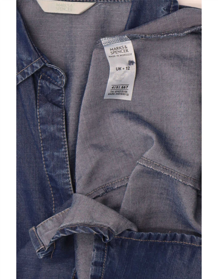 Marks & Spencer Damen-Denimhemd mit 3/4-Ärmeln, UK 12, mittelblaues Lyocell