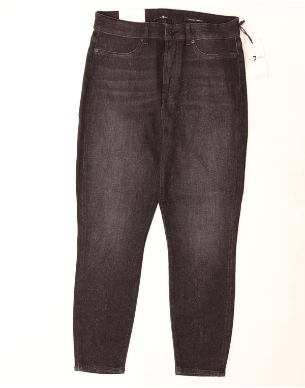 7 For All Mankind Damen Crop High Waist Slim Jeans W32 L26 Schwarz Baumwolle