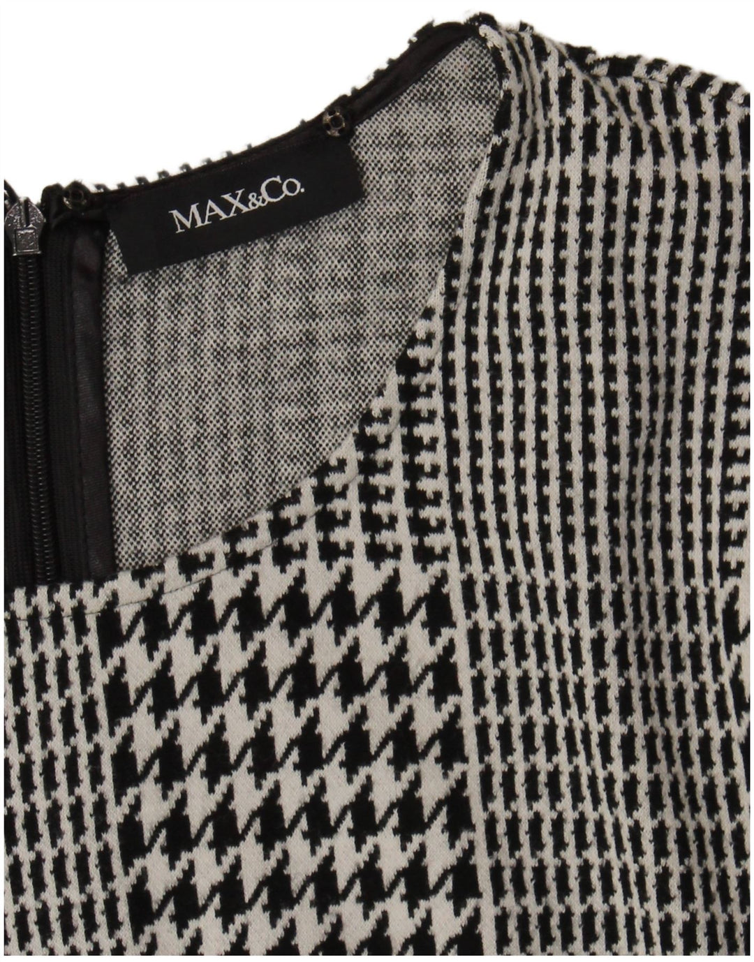 Max & Co. Damen-Kleid in A-Linie mit 3/4-Ärmeln, Größe M, Schwarz, Hahnentrittmuster