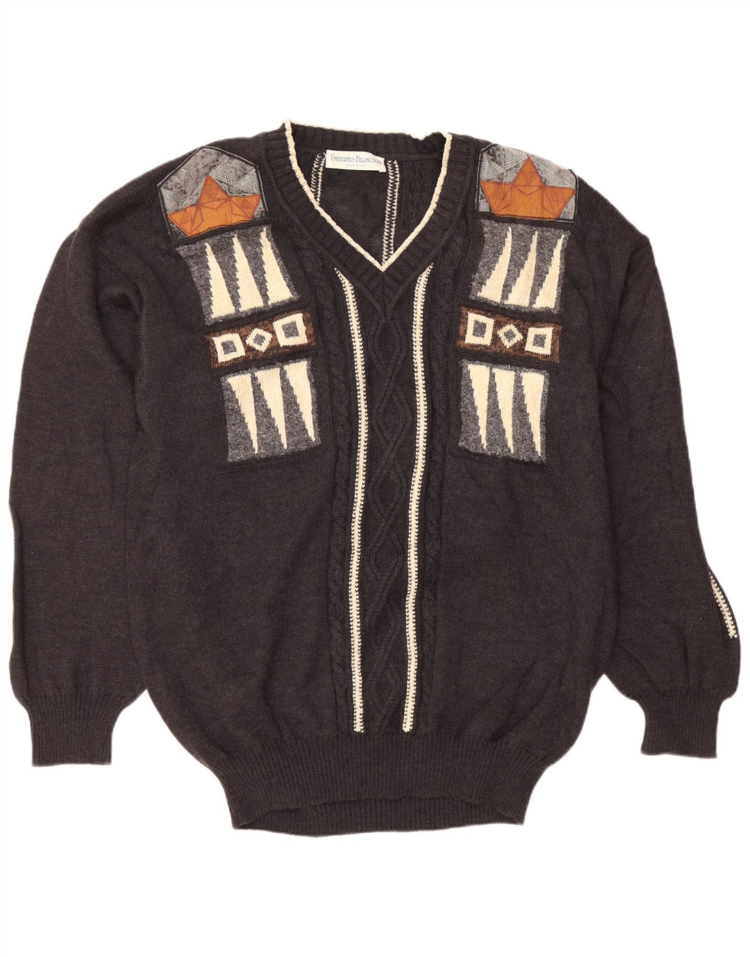 UMBERTO BILANCIONI Herren-Pullover mit V-Ausschnitt, 2XL, graue geometrische Wolle