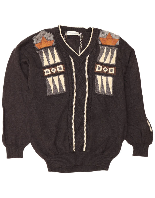 UMBERTO BILANCIONI Herren-Pullover mit V-Ausschnitt, 2XL, graue geometrische Wolle