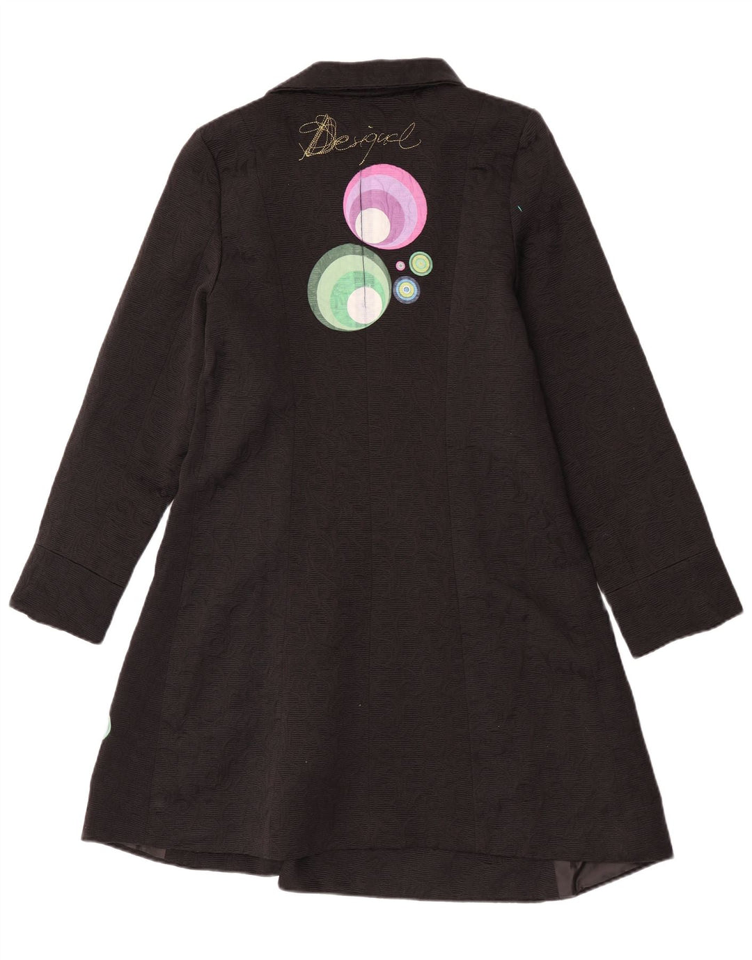 Desigual Womens Graphic Overcoat EU 44 XL Schwarzes geometrisches Polyester