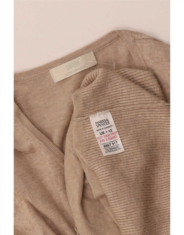 Marks & Spencer Damen-Strickjacke mit 3/4-Ärmeln, UK 12, Mittelbeige