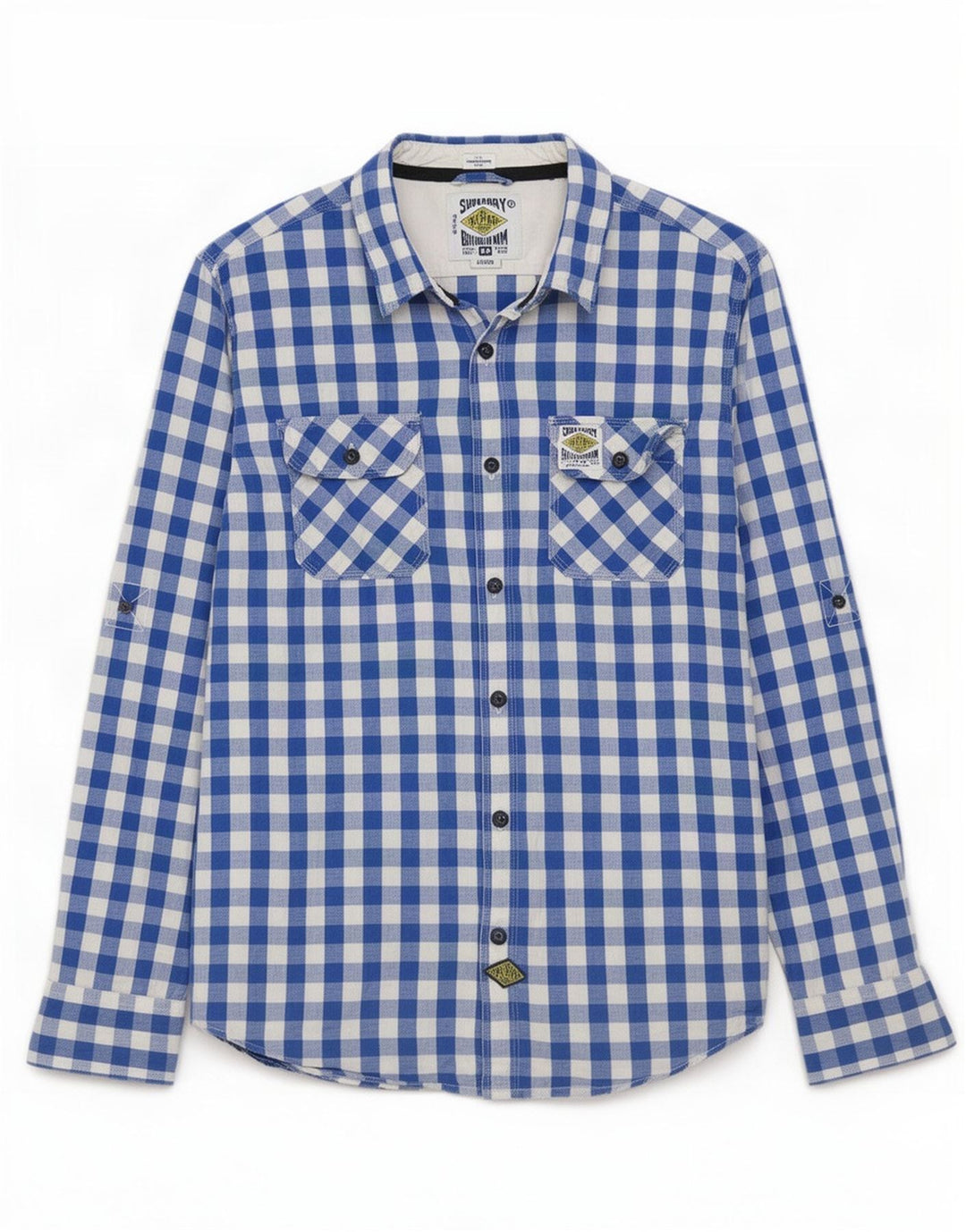 Superdry Herrenhemd aus Baumwolle, groß, blau, Gingham-Karomuster