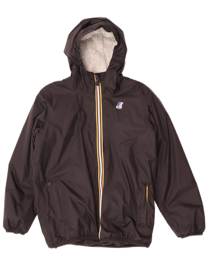 K-Way Jungen-Windbreakerjacke mit Kapuze, 13–14 Jahre, schwarzes Polyamid