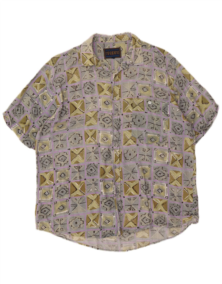 VINTAGE Herren Kurzarmhemd XL Mehrfarbige geometrische Viskose
