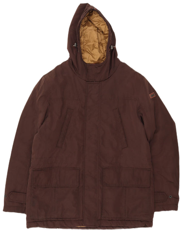 Napapijri Mens Hooded Utility Jacket UK 40 Large Brown Polyester