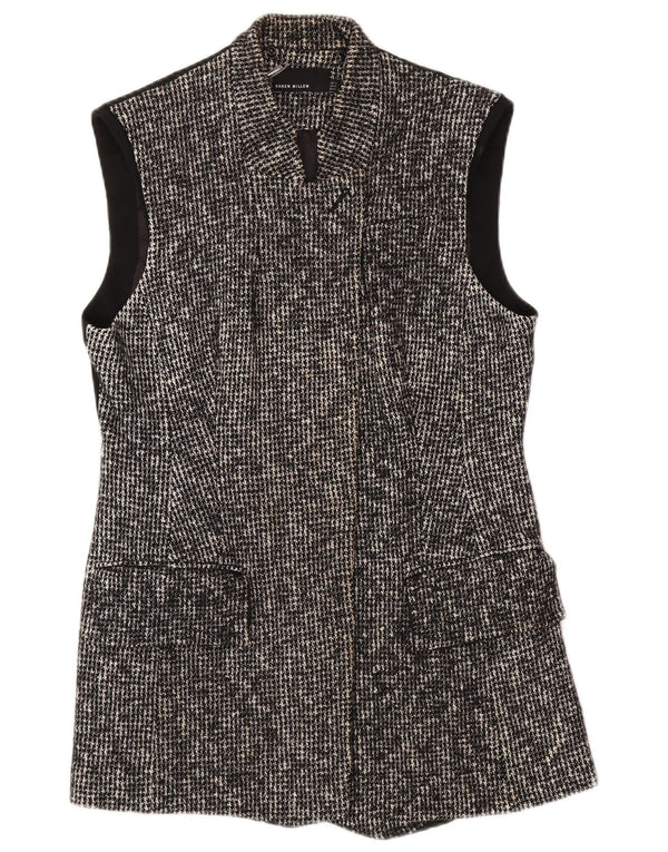 Karen Millen Damen Longline Weste UK 16 Large Schwarze Hahnentrittwolle