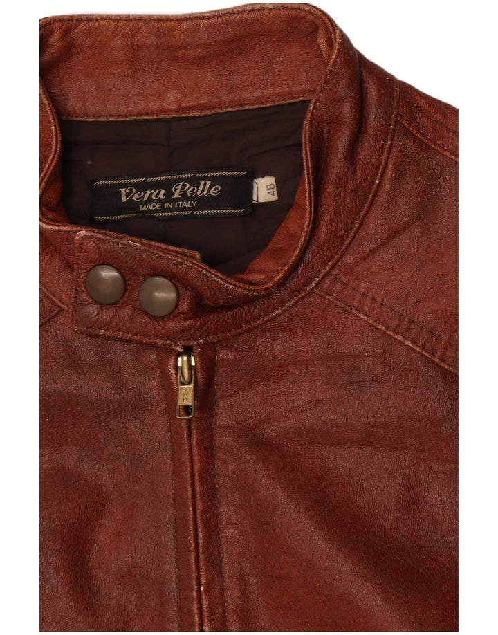 Vintage Damen Crop Lederjacke IT 48 XL Braunes Leder