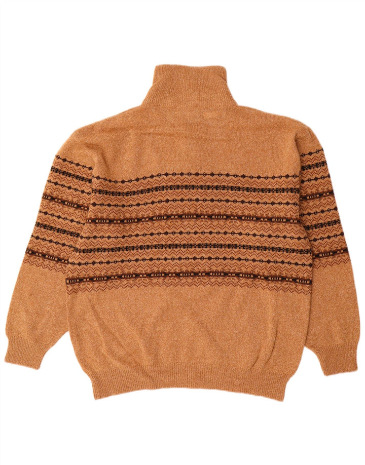Equipe Herren-Pullover mit Reißverschluss am Hals IT 54 XL Braune Fair-Isle-Wolle