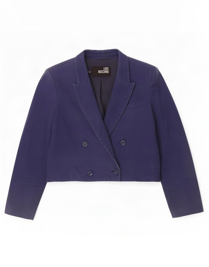 Moschino Damen Zweireihige Bolerojacke IT 44 Mittelblaue Baumwolle