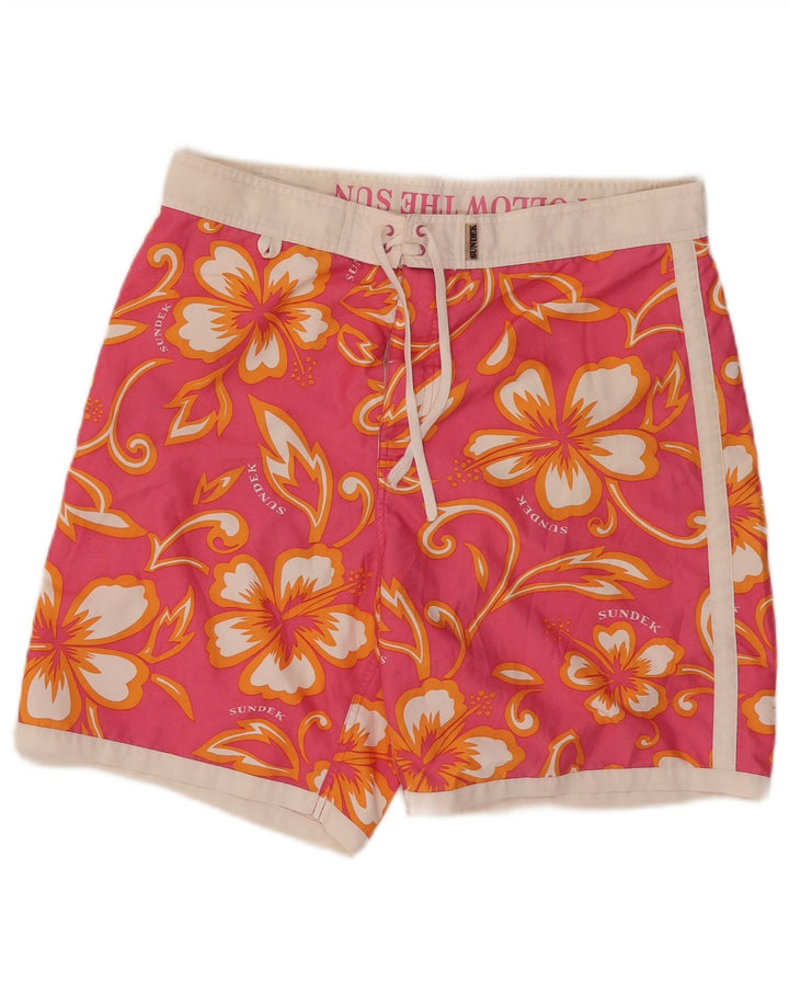 Sundek Herren-Badeshorts, groß, rosa, geblümt, Polyester