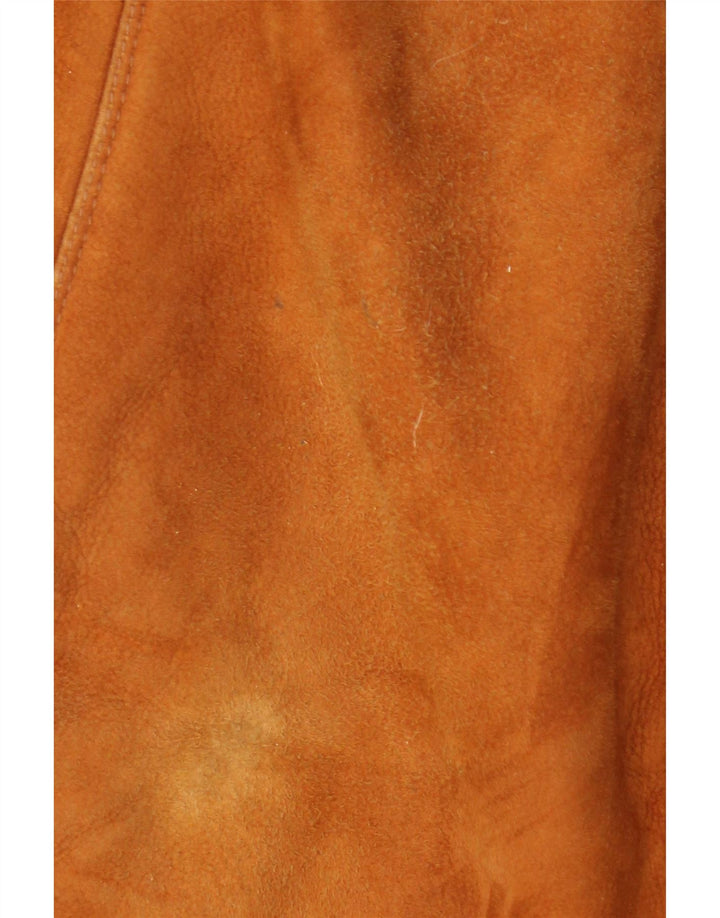 Vintage Damen Loose Fit Shearling Mantel IT 48 XL Braunes Leder