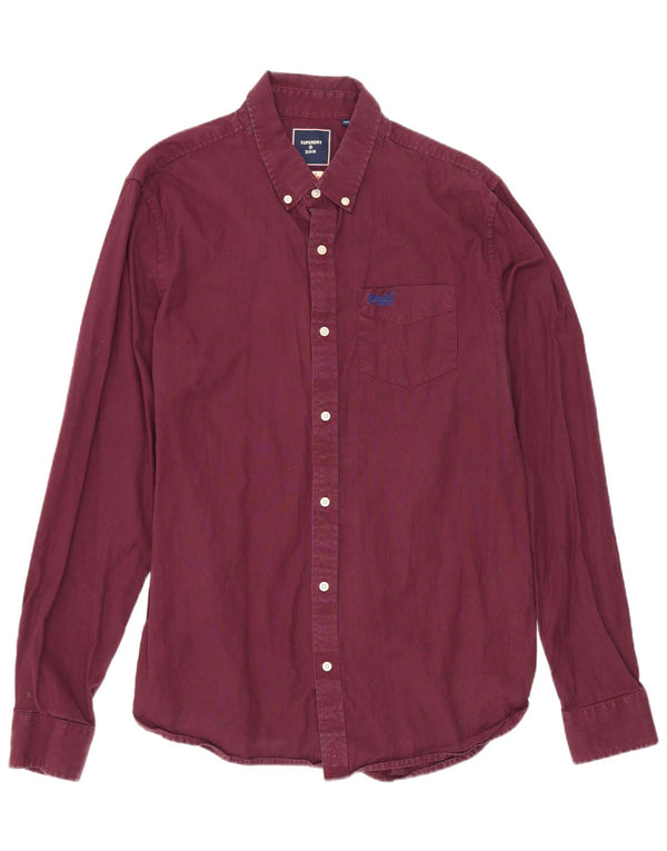 Superdry Mens Shirt Large Burgundy Houndstooth Cotton