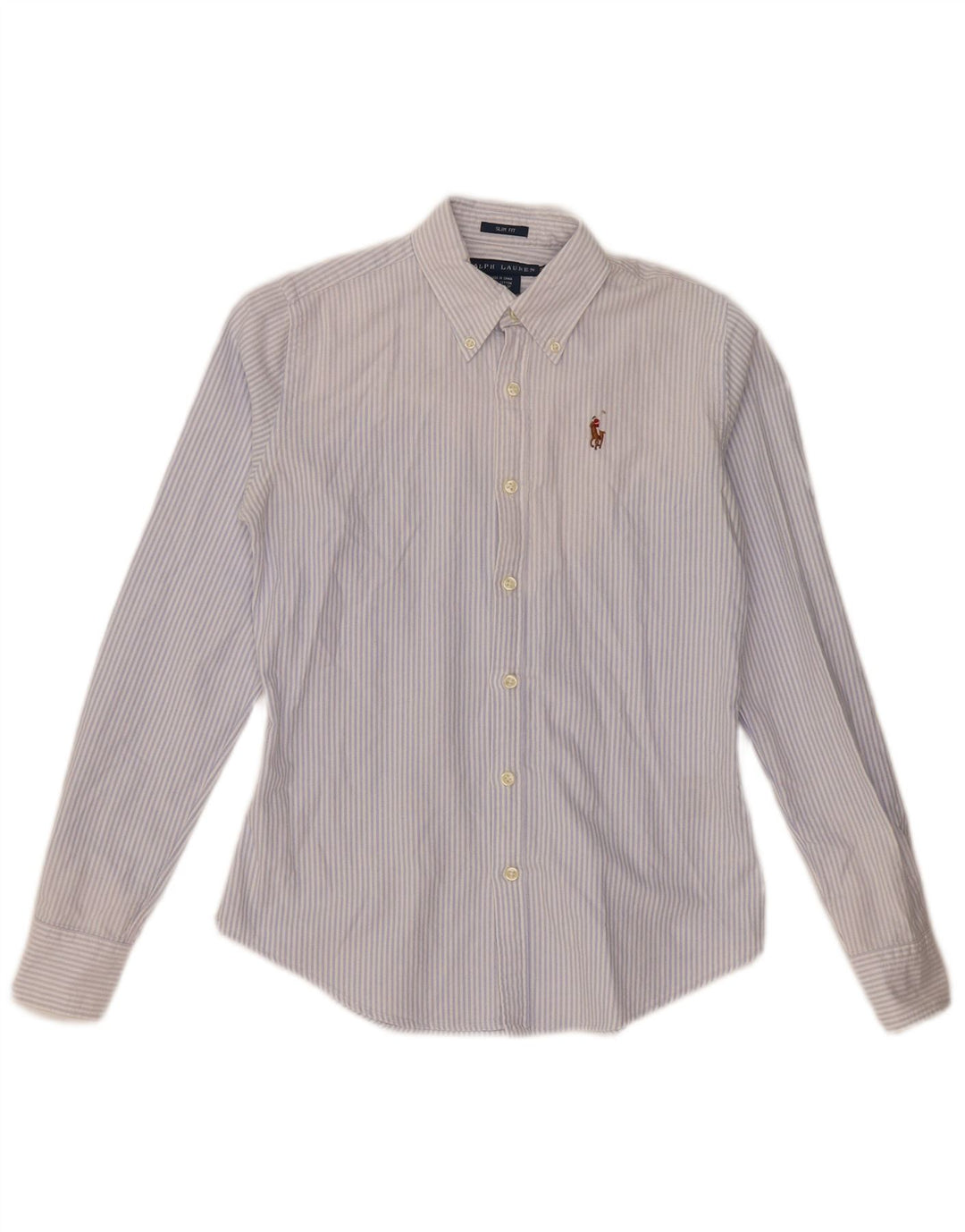 RALPH LAUREN Damen Slim Fit Hemd US 0 XS blau gestreift aus Baumwolle