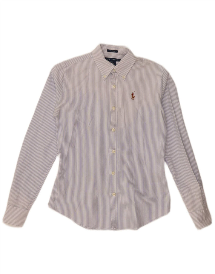 RALPH LAUREN Damen Slim Fit Hemd US 0 XS blau gestreift aus Baumwolle