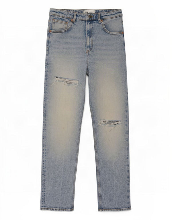 Zara Damen Distressed High Waist Slim Jeans EU 38 Small W28 L27 Blau