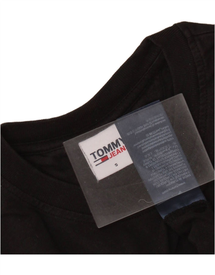 TOMMY HILFIGER Damen Crop Graphic T-Shirt Top UK 10 Small Schwarze Baumwolle