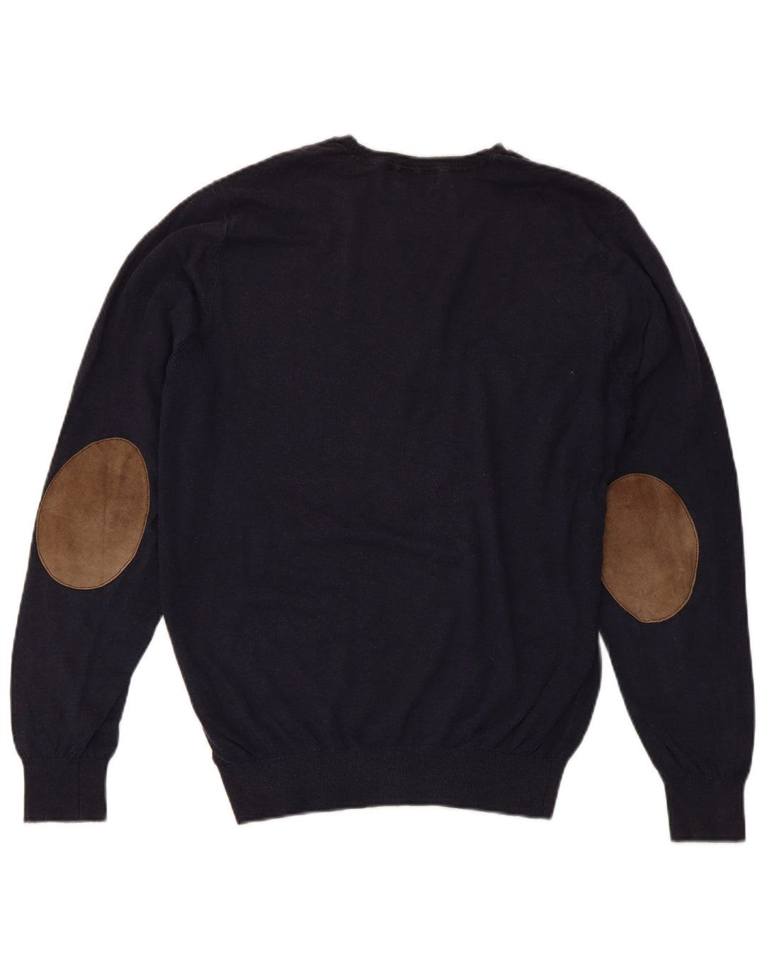 MASSIMO DUTTI Herren-Pullover mit Rundhalsausschnitt, mittelmarineblaue Baumwolle