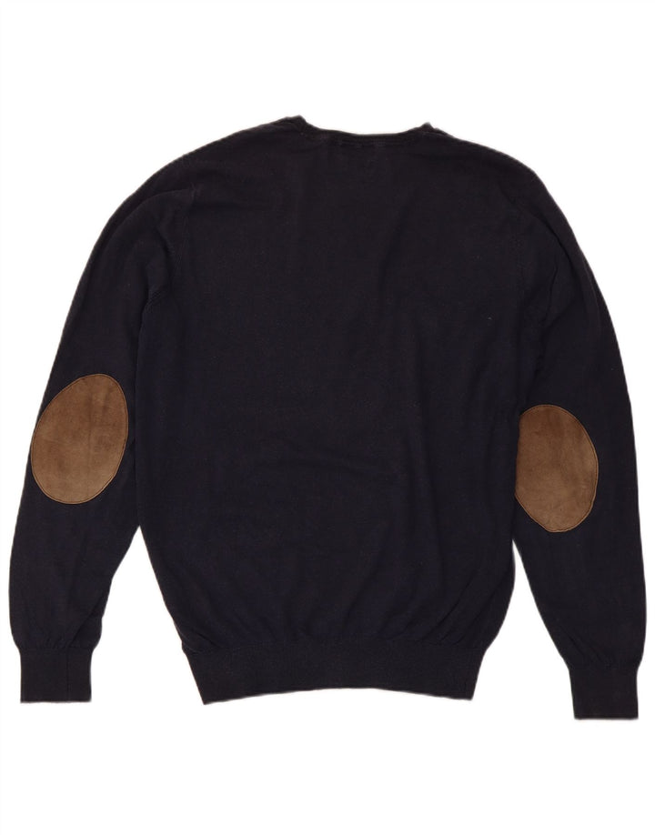 MASSIMO DUTTI Herren-Pullover mit Rundhalsausschnitt, mittelmarineblaue Baumwolle