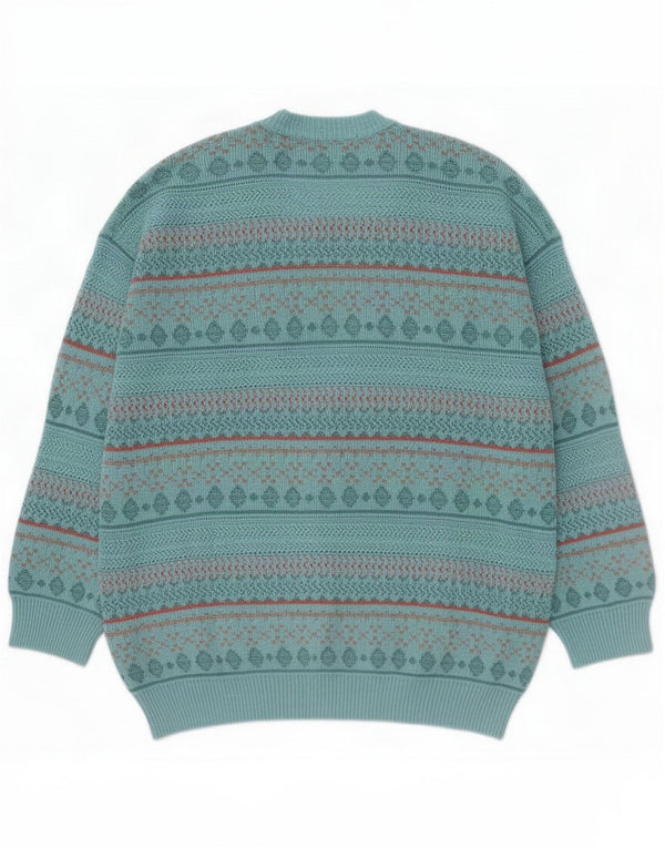 Vintage Herren-Strickjacke, groß, blau, geometrisch