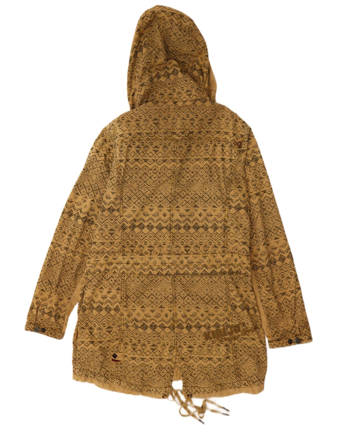 KHUJO Damen-Parka mit Kapuze, UK 16, Größe L, beige, geometrische Baumwolle