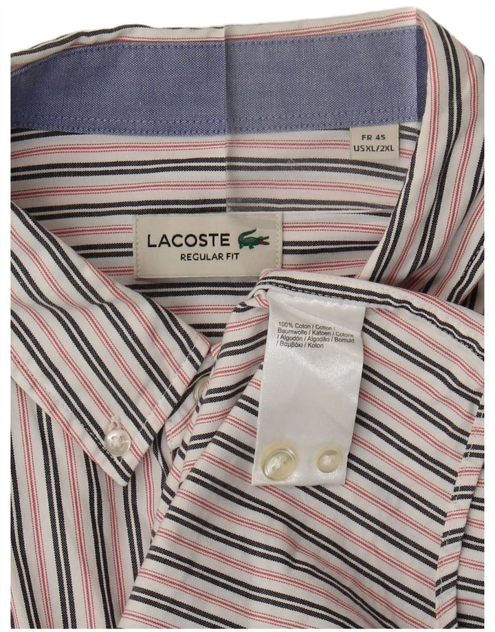 Lacoste Herren-Hemd mit normaler Passform, Größe 45, XL, weiß gestreift, Baumwolle