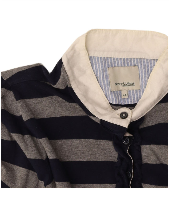 HENRY COTTONS Womens Ruffle Front Rugby Polo Shirt IT 44 Medium Navy Blue