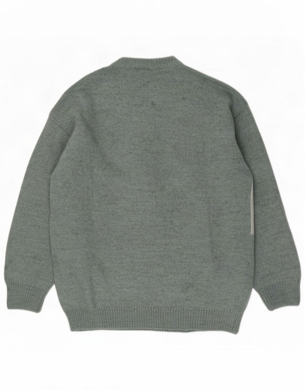 Vintage Mens V-Neck Jumper Sweater Large Green Colourblock