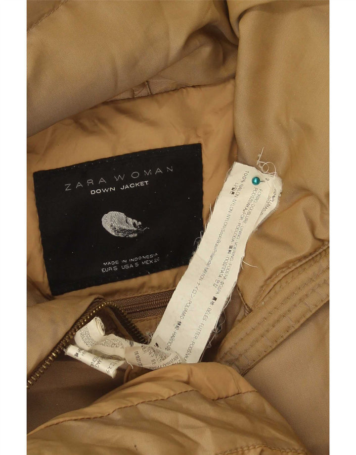 Zara Damen Wattierter Mantel UK 10 Small Braunes Nylon