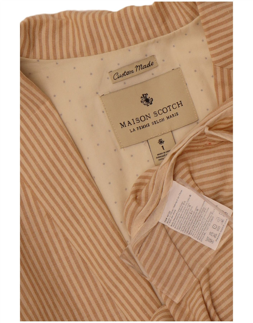 Maison Scotch Damen-Blazer mit 2 Knöpfen, Größe 1, klein, beige, Nadelstreifen