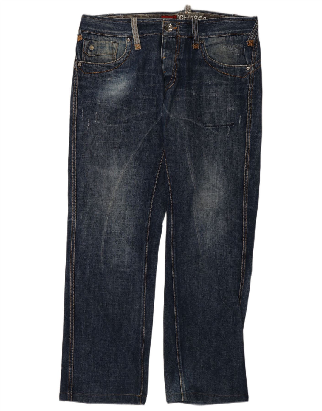 Datch Herren Distressed Straight Jeans W36 L30 Marineblau Baumwolle