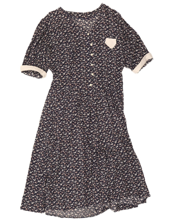 Vintage Damen Maxikleid in Übergröße, EU 40, mittlere Marineblau-Blumenviskose