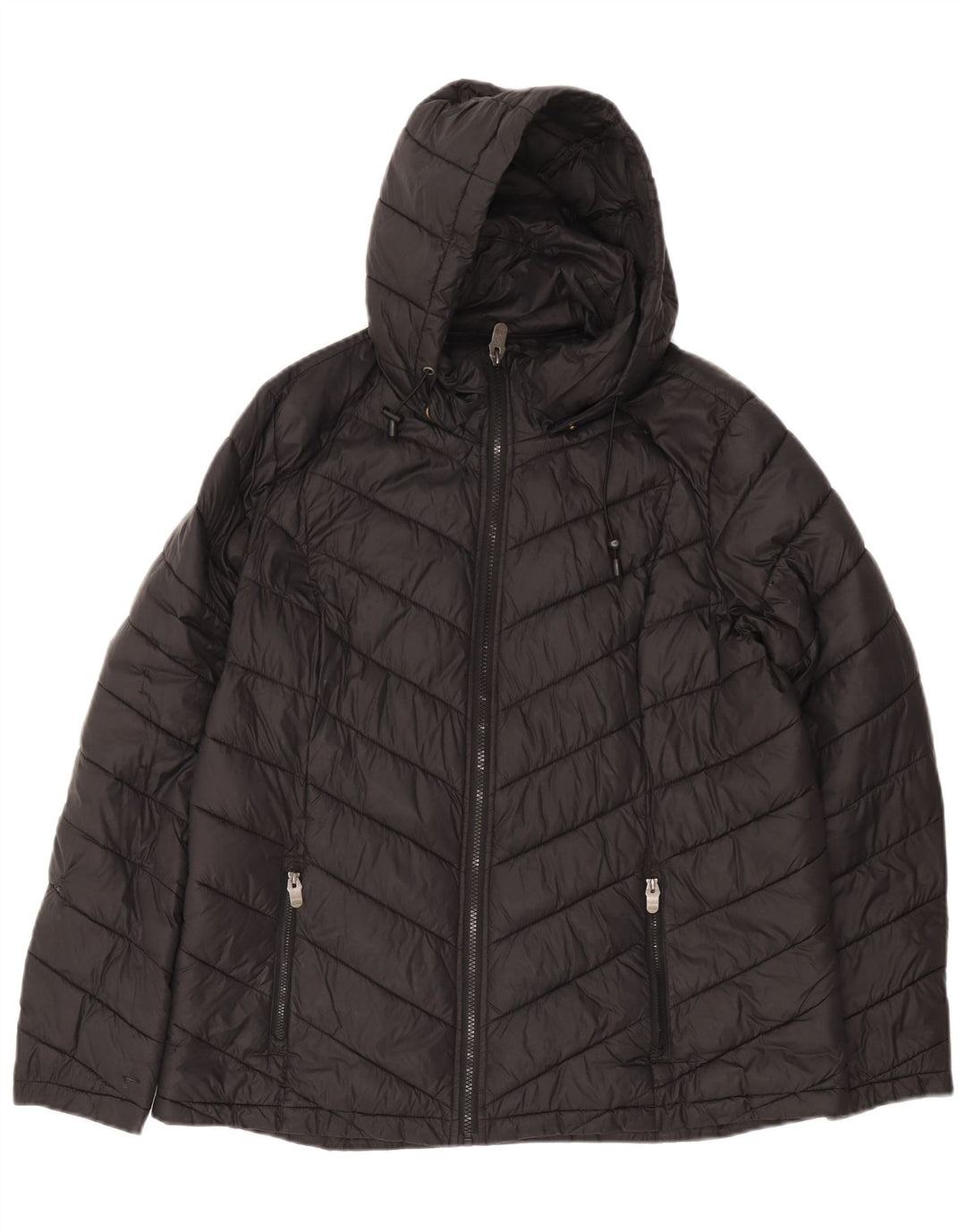Fat Face wattierte Damenjacke mit Kapuze, UK 16, Größe L, schwarzes Nylon