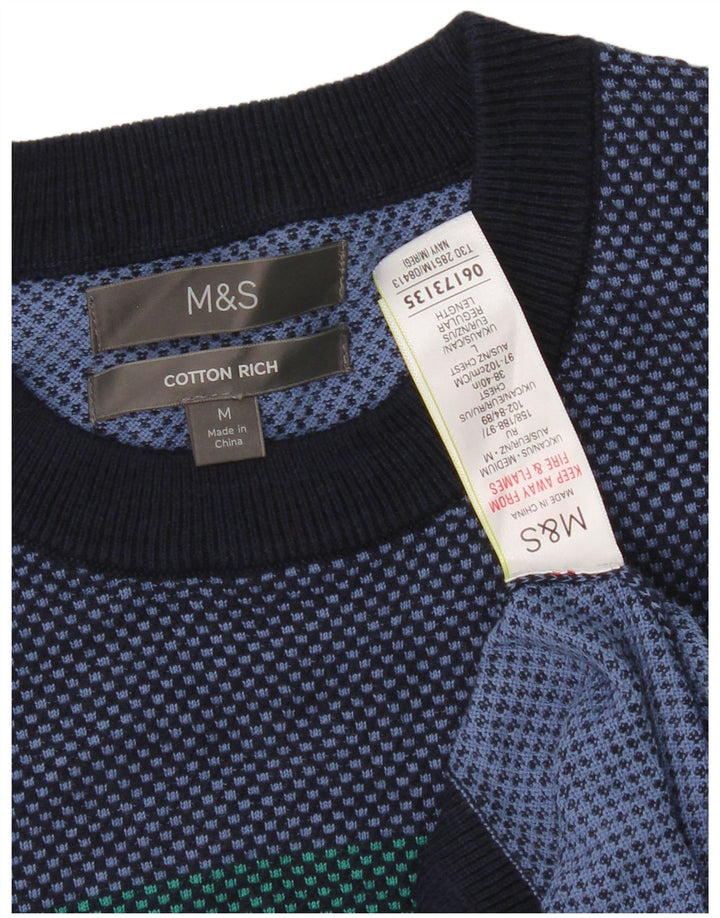 Marks & Spencer Herren-Pullover mit Rundhalsausschnitt, mittlerer Marineblau-Farbblock