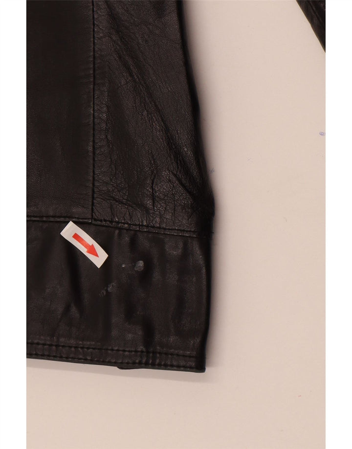 VINTAGE Damen 2-Knopf-Lederblazer IT 44 Mittelschwarzes Leder