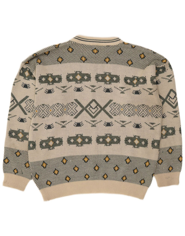 Vintage Herren-Pullover mit Rundhalsausschnitt, groß, cremefarben, Farbblock-Retro