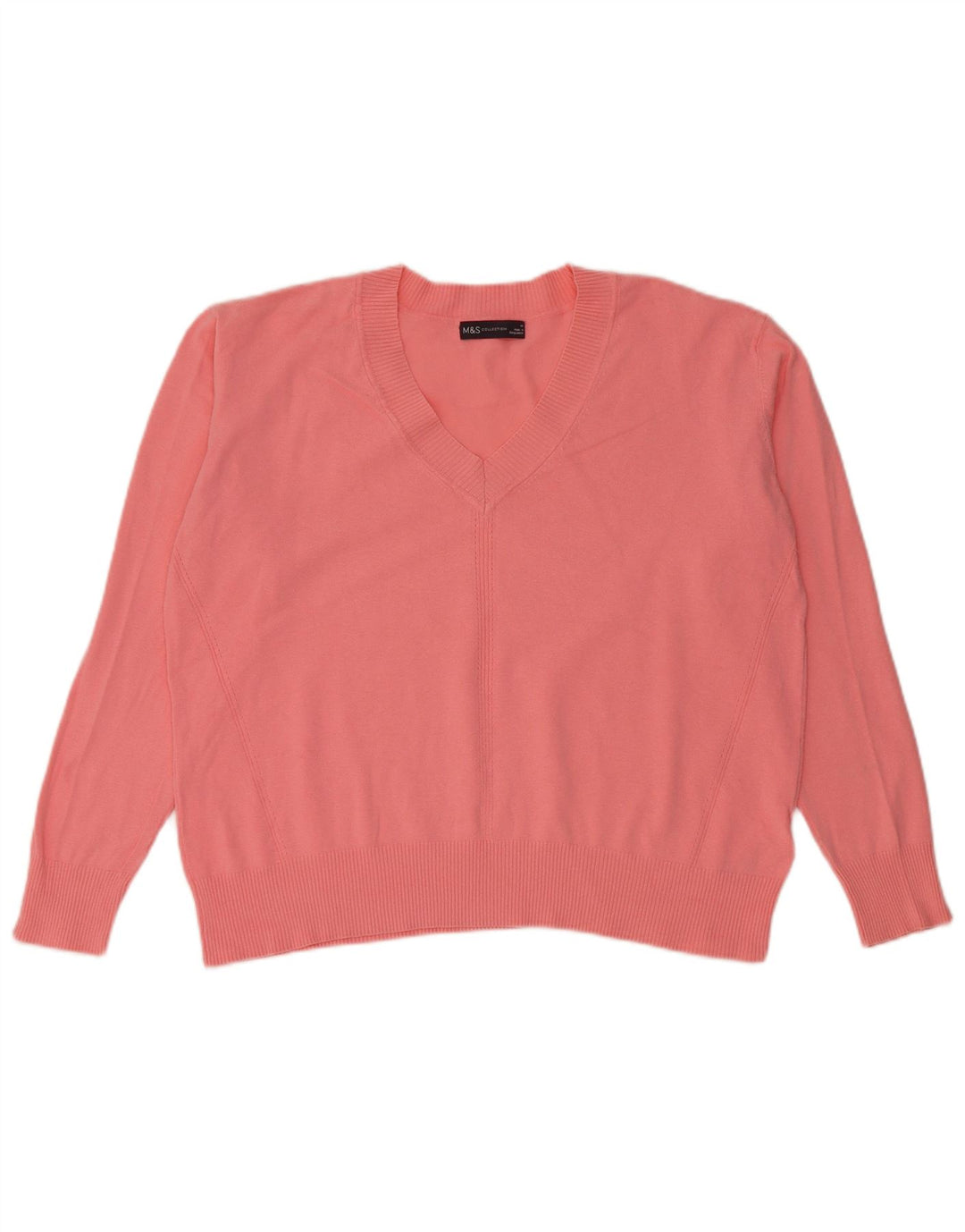 Marks & Spencer Damen-Pullover mit V-Ausschnitt, UK 14, mittelrosa, Baumwolle