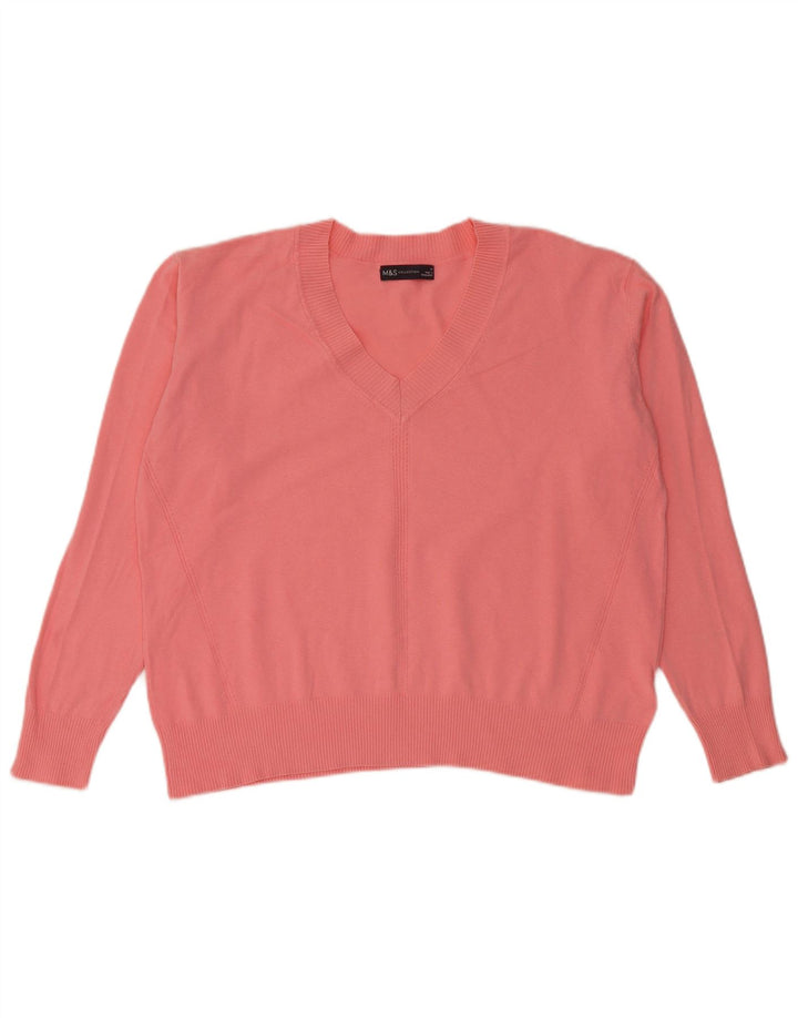 Marks & Spencer Damen-Pullover mit V-Ausschnitt, UK 14, mittelrosa, Baumwolle