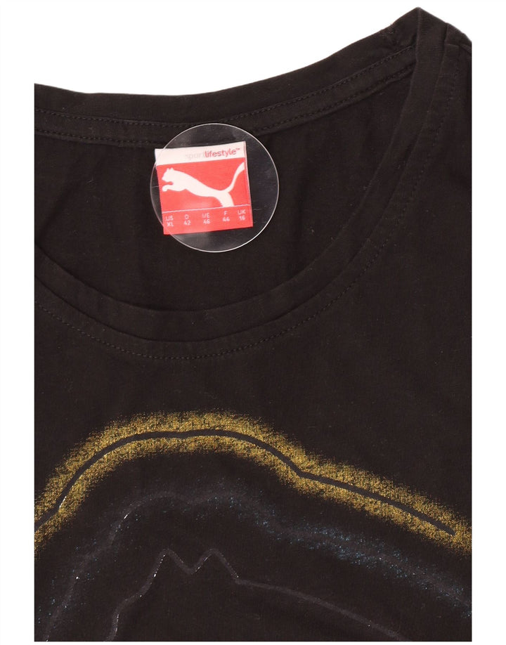 Puma Damen Grafik T-Shirt Top UK 16 Large Schwarz