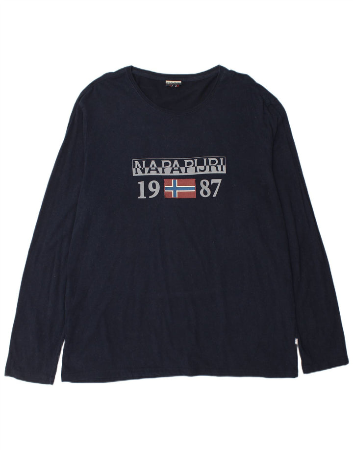 NAPAPIJRI Herren Geographic Graphic T-Shirt Langarm 3XL Marineblau Baumwolle