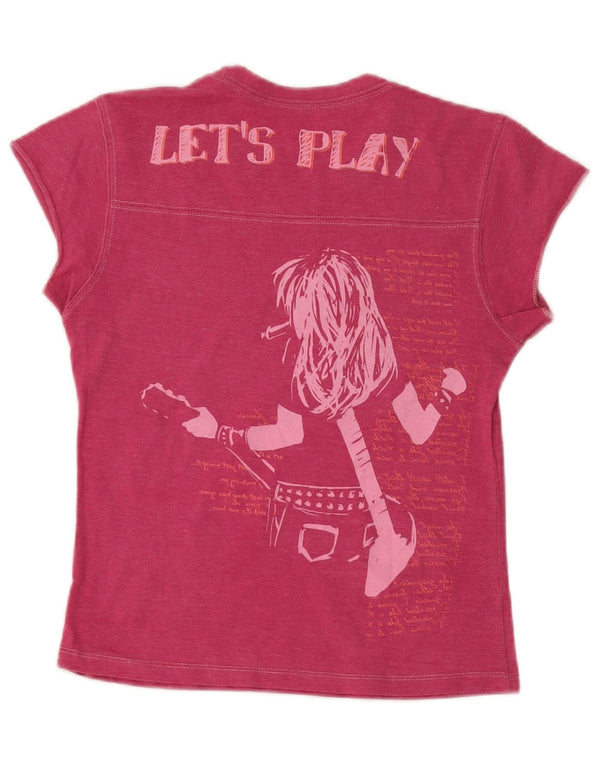 Hard Rock Cafe Damen Madrid Graphic T-Shirt Top UK 12 Mittelrosa Baumwolle