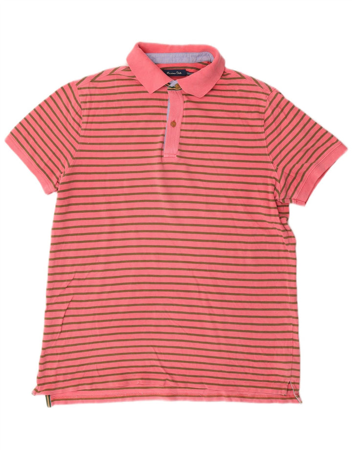 Massimo Dutti Herren-Poloshirt aus mittelrosa gestreifter Baumwolle
